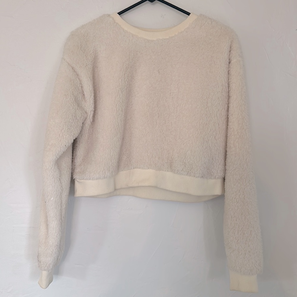 Cream Crop Teddy Crew Sweater